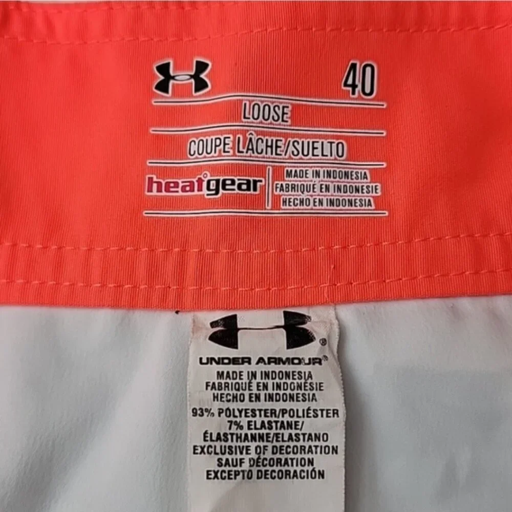 UNDER ARMOUR Men's Loose Heatgear Blue Neon Pink Activewear Swim Board Shorts 40
